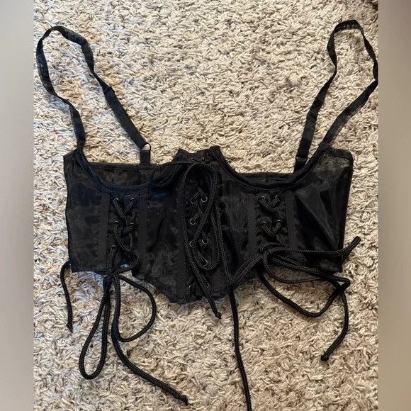 Mesh Lace Up Underbust Corset - Picture 1 of 4